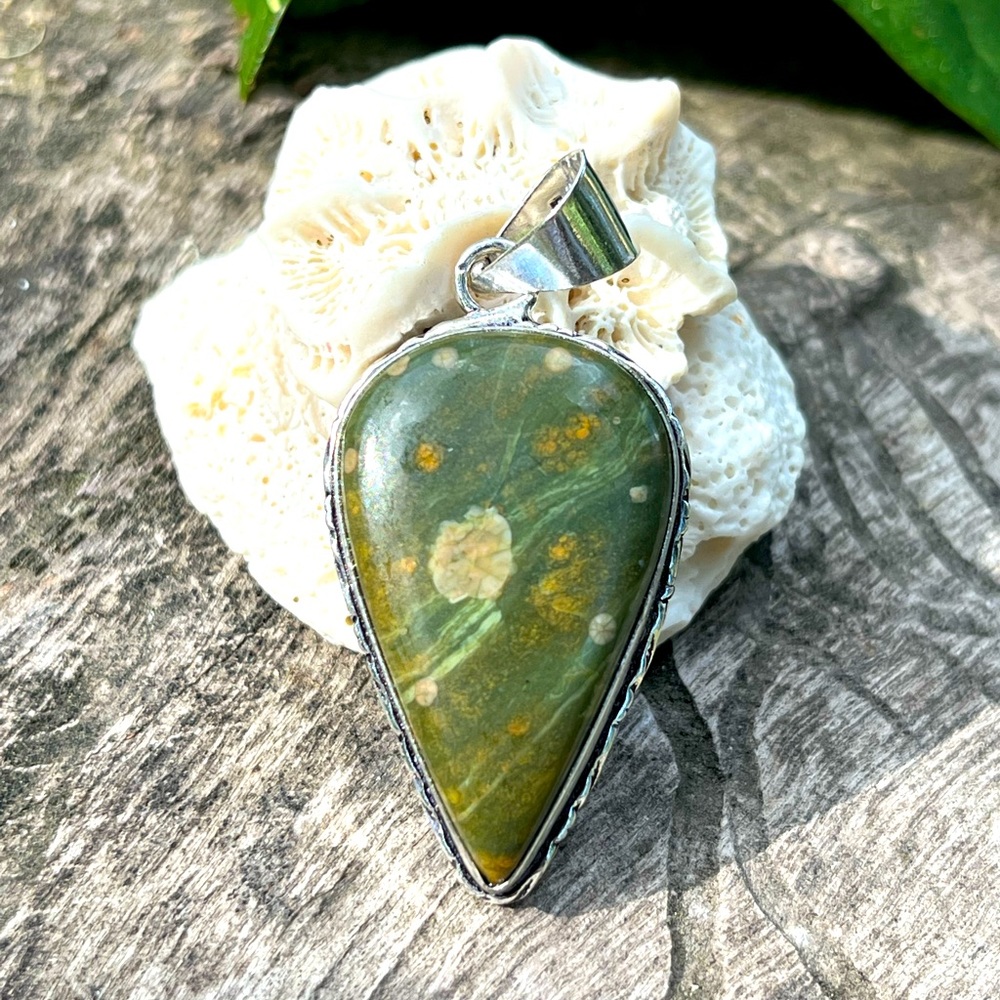 925 silver plated rain forest jasper‎ pendant